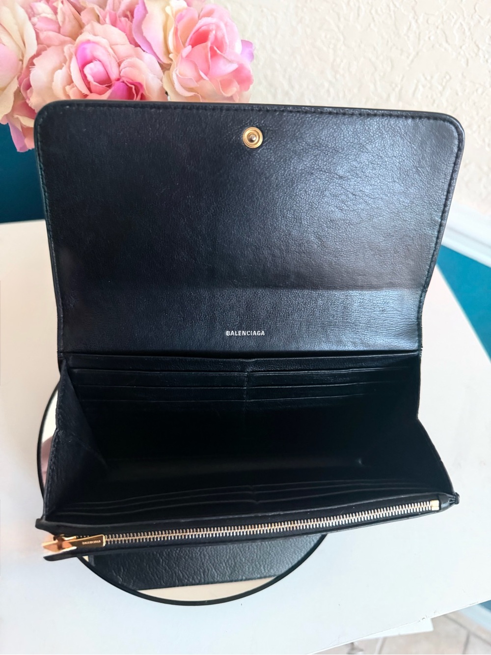 Balenciaga Cash Long Bifold Wallet Black Logo Clutch Grained Calfskin Leather - Picture 13 of 16